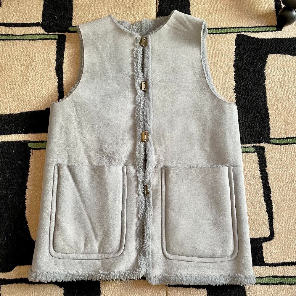 EUC Apiece Apart Baby Blue Reversible Shearling Vest Size XS